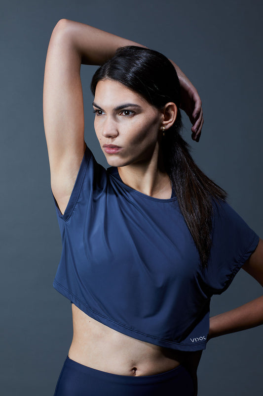 Crop-top bleu VIXXA femme sport, design ajusté et performance